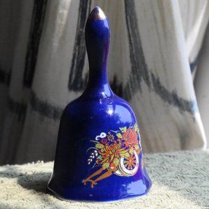 Vintage cobalt blue 5 in. bell Peacock Design Gold Highlights made in Japan